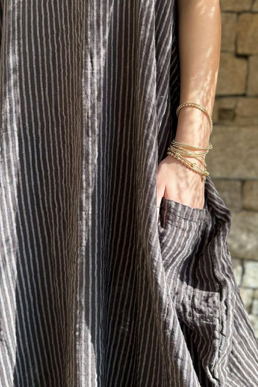 Salcombe Chalk Stripe Cotton Cocoon Dress Chocolate